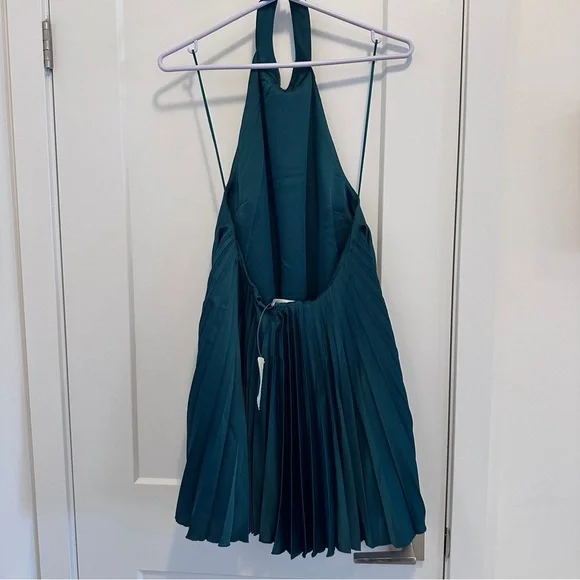 Abercrombie & Fitch Green Giselle Pleated Trapeze Halter Mini Dress Size MP - Picture 7 of 13